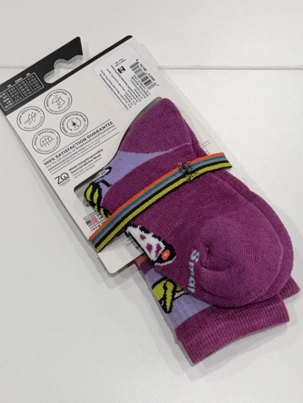 SmartWool Boys Girls Kids Large Garden Bugs Full-Cushion Hiking Socks Purple NWT